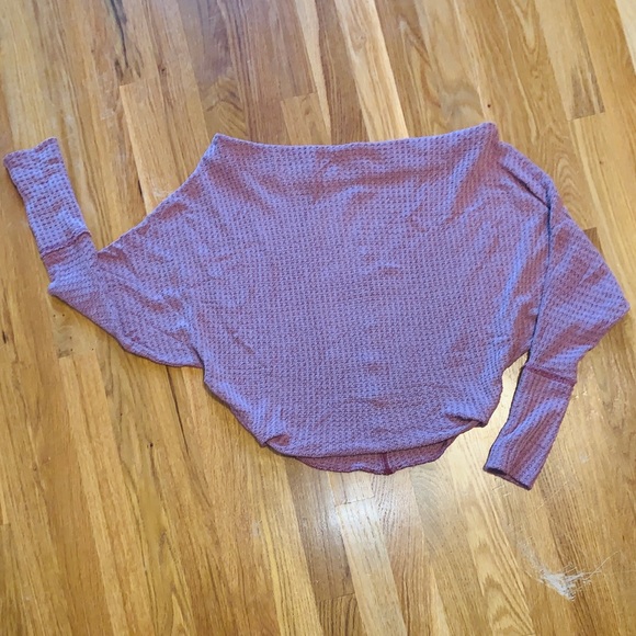 Free People mauve off the shoulder waffle knit top - Picture 2 of 8